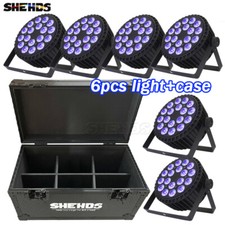 SHEHDS 6Pcs LED 18x18W RGBWA UV 6in1 Flat Par Lighting DJ Disco With Flightcase