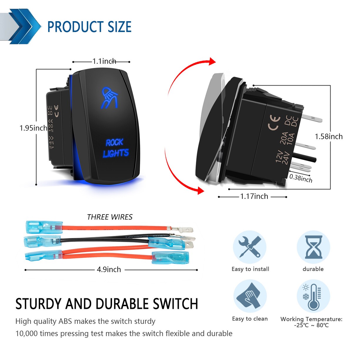 5-pin DPST Switches Red LED Rocker Switch 20A 12V ON/OFF - 5-PIN Laser 5-pin DPST Switches Red LED Rocker Switch 20A 12V ON/OFF - 5-PIN Laser