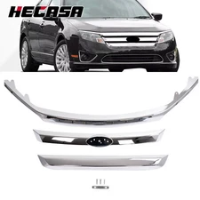 Chrome Front Upper Grille Molding Trims Set 3Pcs For Ford Fusion 2010 2011 2012