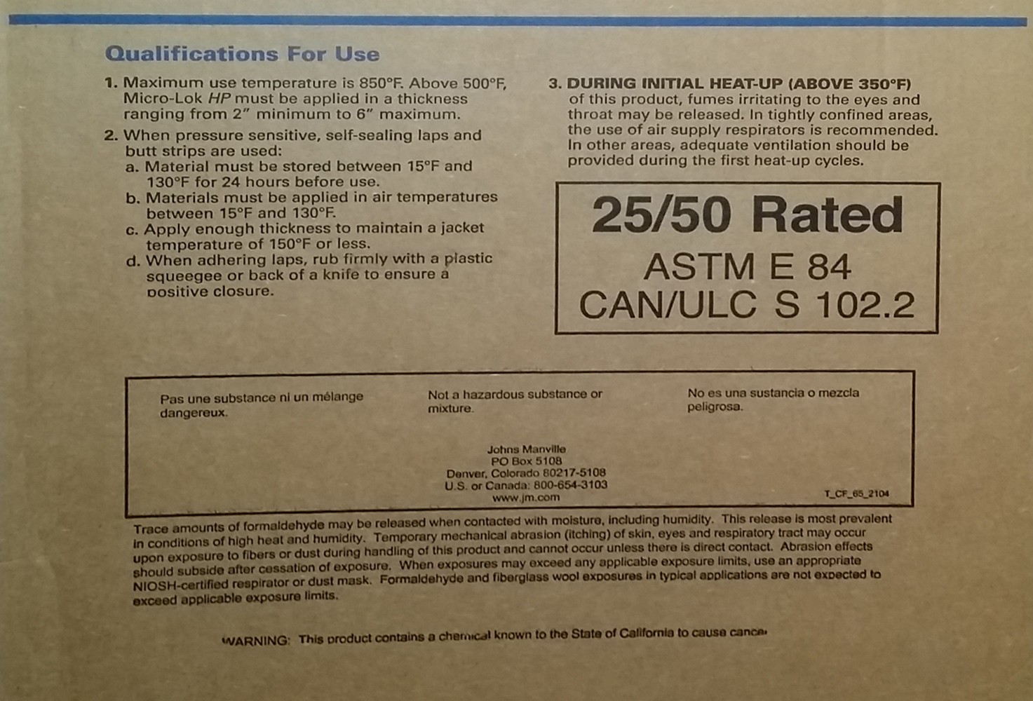 JM Johns Manville * MICROLOK HP Fiberglass Pipe Insulation 14 x 3