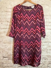 ECI N.Y. Dress Womens 4 Shift Pink Purple Satin Chevron Print Long Sleeve Artsy