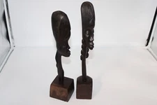 African Wood Carving Sculpture lot of 2 women busts, engraved signed 13.5" 14.5"