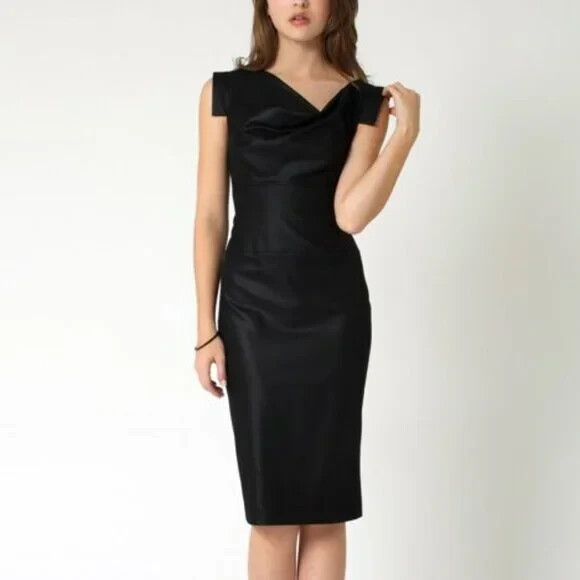 Black Halo Jackie O Satin Classic Sheath Dress $375 size
