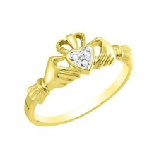 0.25Ct Moissanite Claddagh Irish Hands Heart Crown 14K Yellow Gold Plated Ring