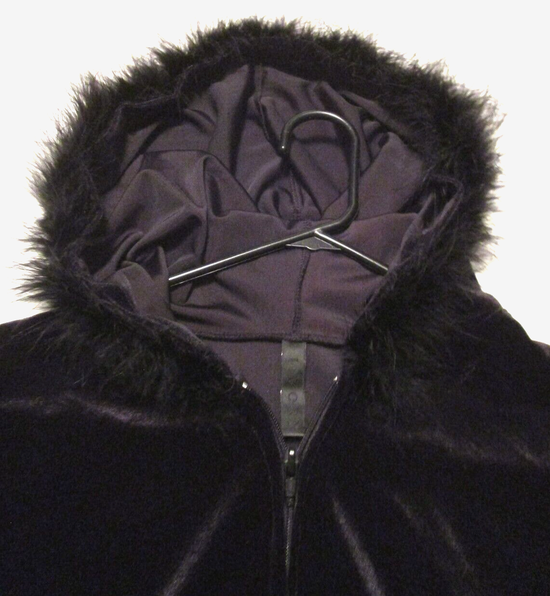 タグ付きivaleaseベロアジャケット　黒　L I'VORY Vintage Black Velvet Zip Front 3/4 Sleeve Hooded Ltwt