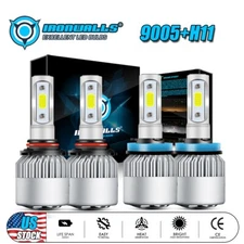 9005+H11 LED Headlight Bulbs Kit High Low Beam 6000K White 600000LM VS HID Lamp