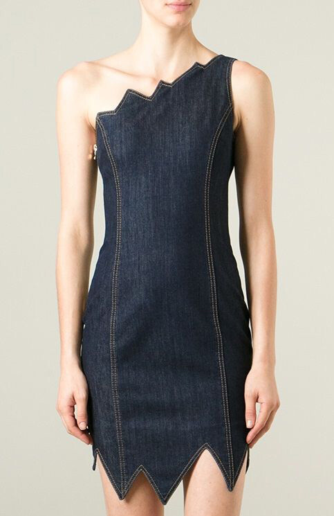 moschino denim dress Vintage Button Sheath  Recess Embracing the body with a tight fit Moschino Denim One Shoulder Jagged