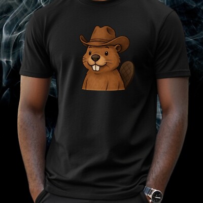 Mens Beaver Cowboy Hat Print Cotton T-Shirt Size S to 5XL