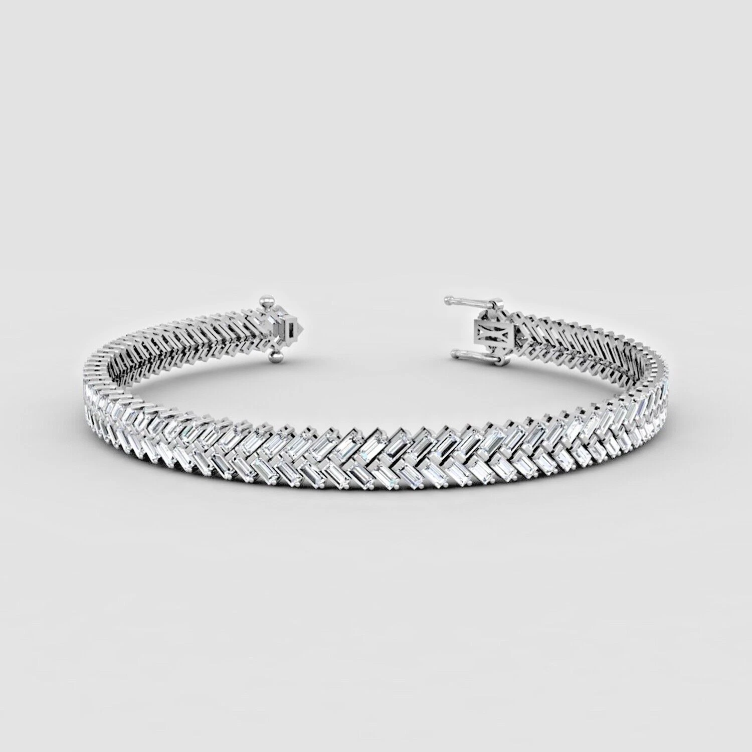 VALENTINO Bracciale Tennis 10 25 CT Taglio Baguette Cubico Zirconi Borchiato per Moglie in Argento