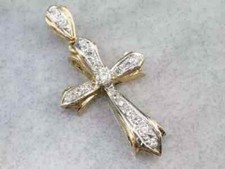 1.10Ct Round Cut VVS1/D Diamond Cross Pendant 14K Yellow/White Gold Over
