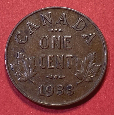 1933 CANADA 1 One Cent Coin - GEORGE V - Small Canadian Bronze 1 One Penny - FFF