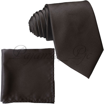 New Men's Solid Neck Tie And Pocket Square Hankie Set Wedding Party Formal Prom