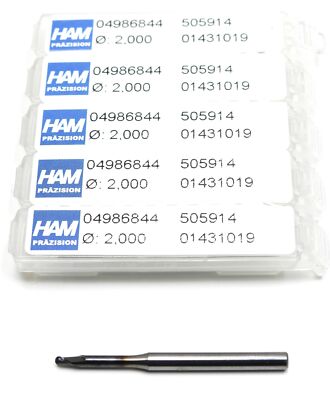 5pcs HAM Precision 505914 2.000 mm, 3mm Shank, 38mm O.A.