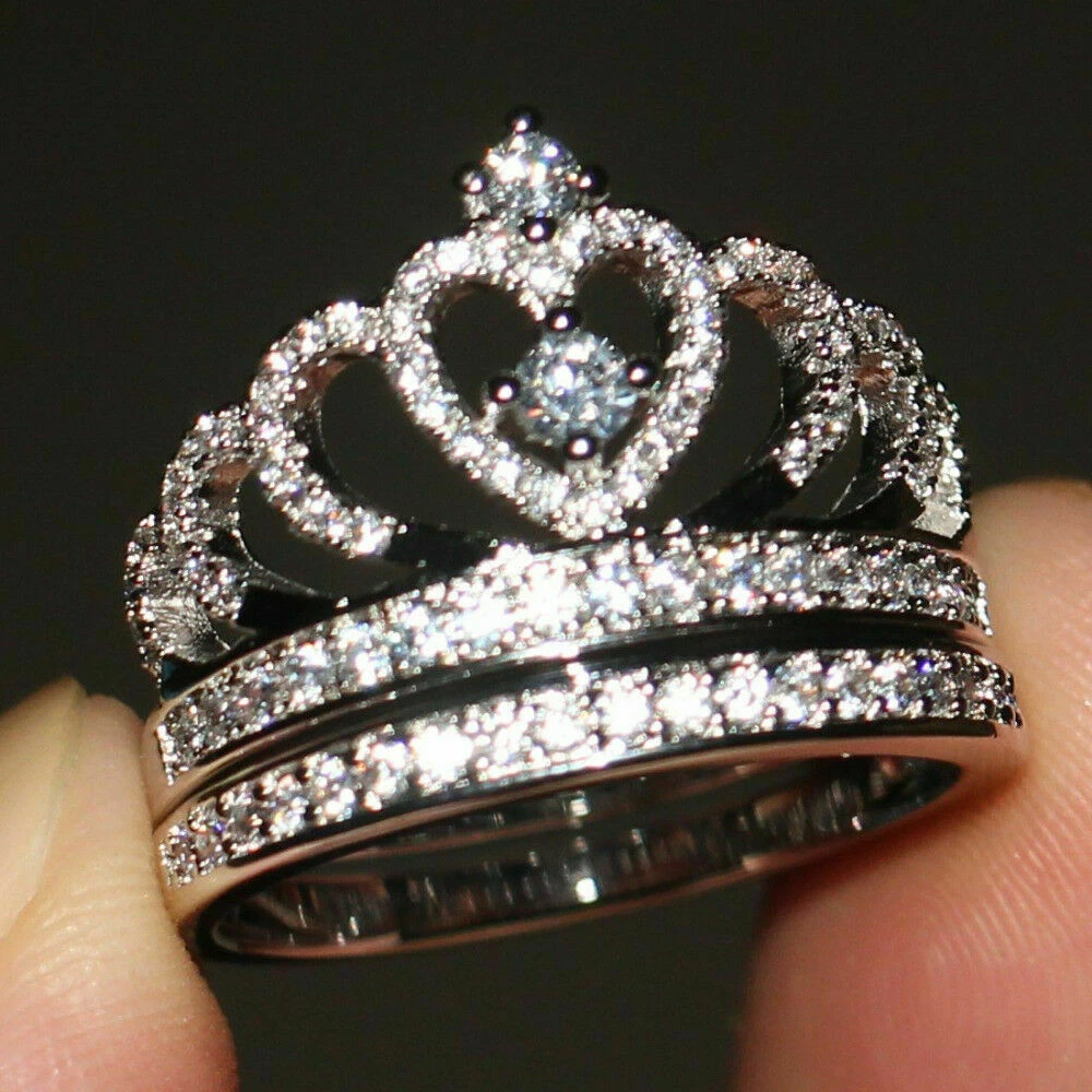 14k white 2024 gold crown ring