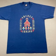 Vintage 80s 1988 ABC teacher Shirt Single Stitch Made in USA Size L Blue