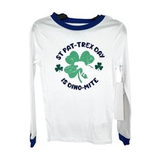 St Patrick's Day Pajama Set Kids 10 White St Pat-Trex Day Dino-Mite 2pc PJs