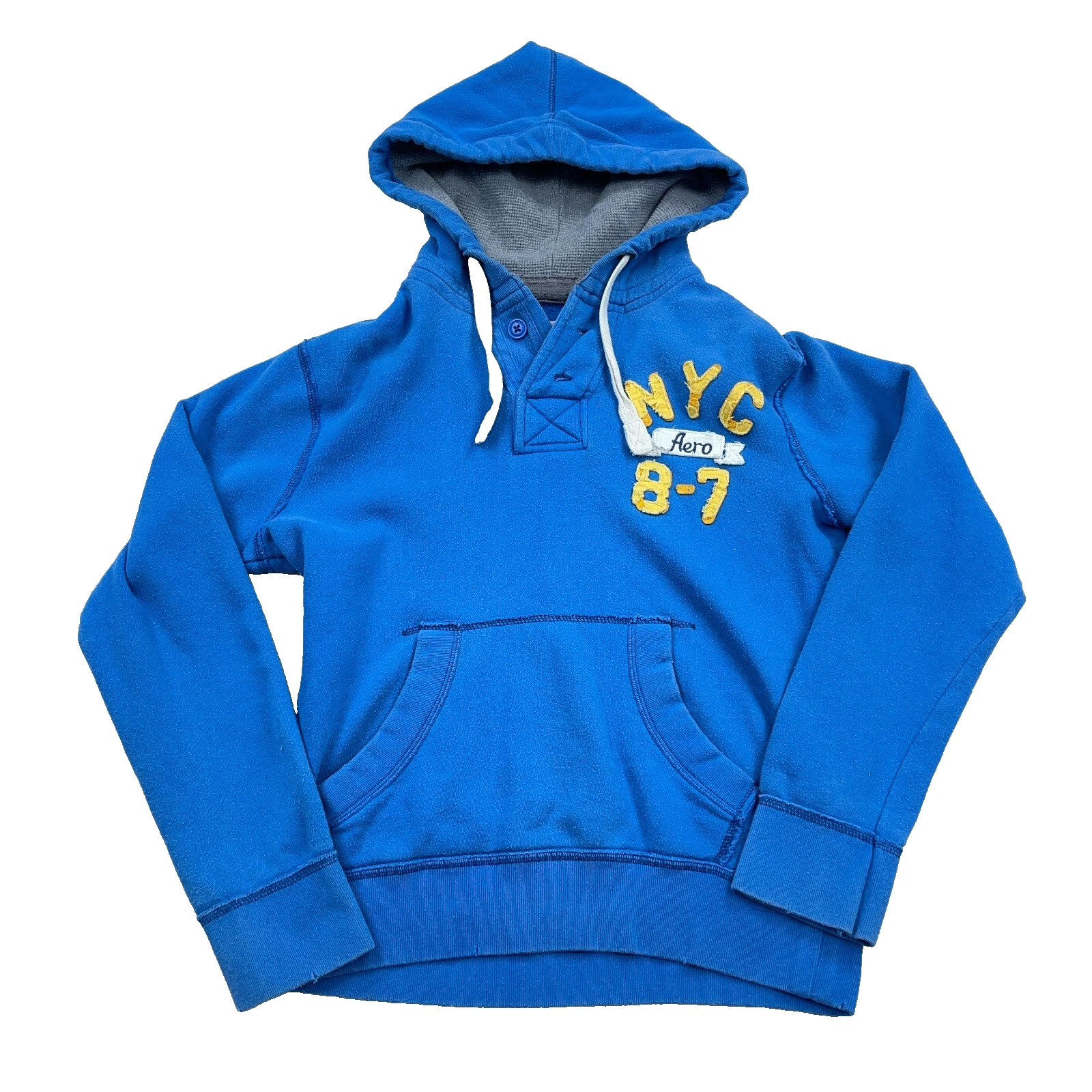 Vintage Y2K Aeropostale Hoodie Men Small Blue Thermal Waffle Hood Henley 2000s