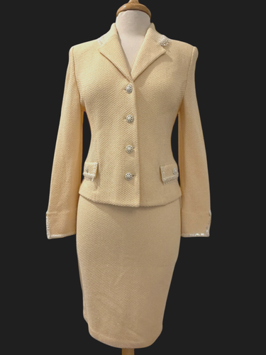 Giacca tuta vintage St. John sera donna Marie grigia con perline gonna taglia 2 - Foto 2 di 22