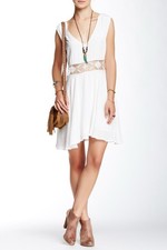 Free People Summer Feeling Ivory Mini Dress Lace Cutout Rayon Small S Boho