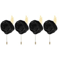 4 Pcs Groom Boutonnieres Rose Boutonnieres Pins, Black 4.7"x2" 