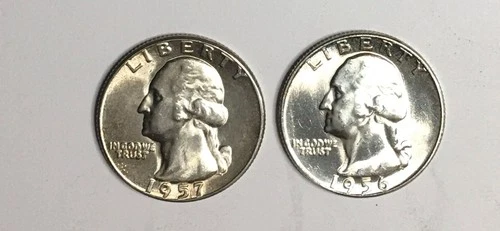 LOT #L321   2 WASHINGTON QUARTERS 1956, 1957  (BU)
