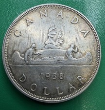 1938 Canada Silver Dollar .800 Silver George VI VF Canadian Voyageur Coin