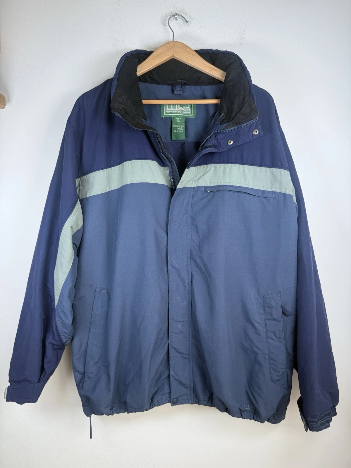 Vintage LL Bean ski jacket mens XL tall blue double zip with hood waterproof