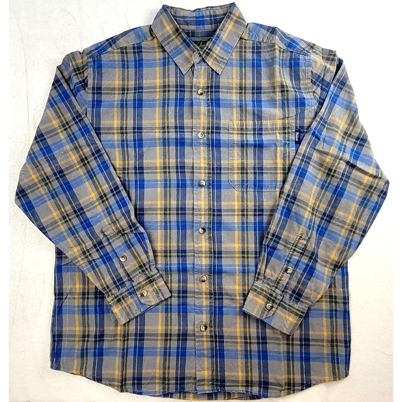 Woolrich Plaid Flannel Shirt Mens L Olive Green Blue Workwear Button Up