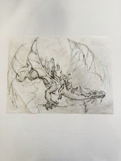 TSR Original Dragon Pencil Sketch Kids Reading Promo Art Dungeons and Dragons
