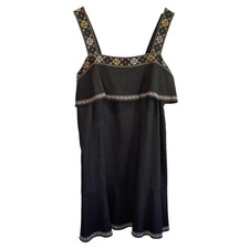Madewell Black Linen Blend Embroidered Sleeveless Mini Dress - size Small