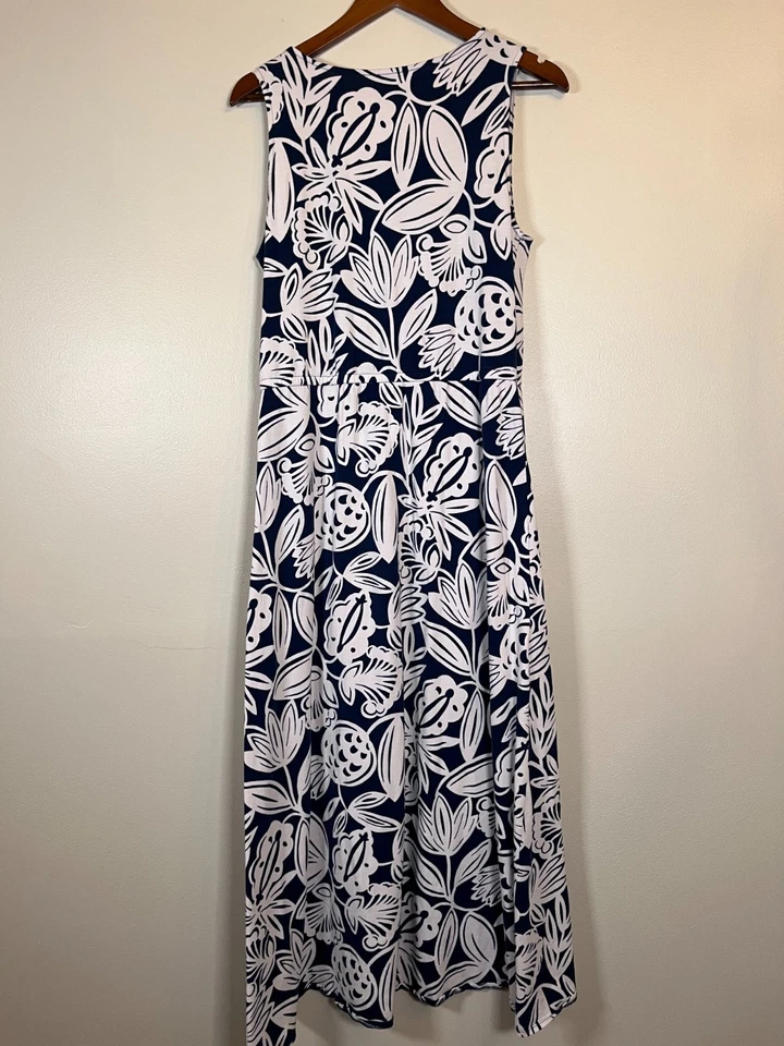 Talbots искусственного надежном макси платье женщин L синий белый цветочный без рукавов VNeck эластичной - Изображение 3 из 4