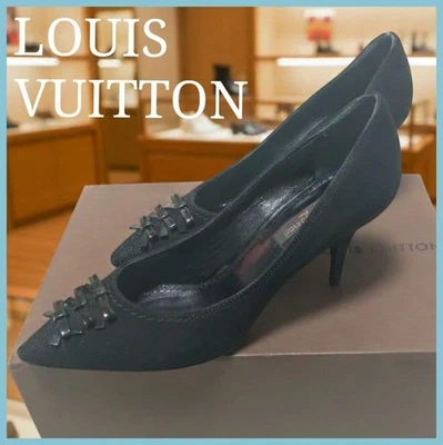 Escarpins Louis Vuitton bout pointu taille 35 22,5 cm ruban daim noir - Photo 1/4