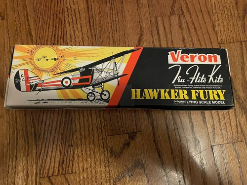 Veron Tru - Flite Kits Hawker Fury Vo426 Balsa Wood Rubber Scale Model 17”was