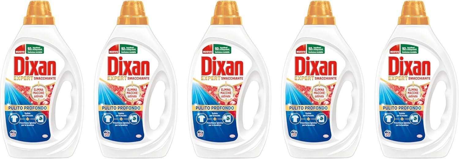 Dixan Liquido Expert Smacchiante Detersivo Lavatrice, 5 Confezioni