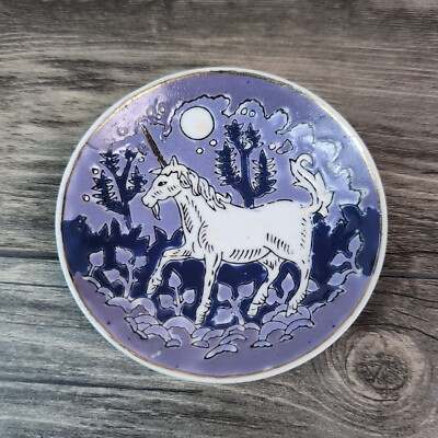 #ad Unicorn Plate Dish Collector#x27;s Case by Fingerhut 4quot; Nightscape Blue Tone Rare $11.16