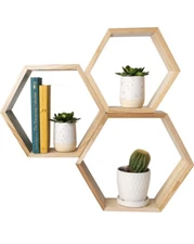 3 Pk Hexagonal Floating Shelf Set Honeycomb Wall Mounted Shelves Large Med Small