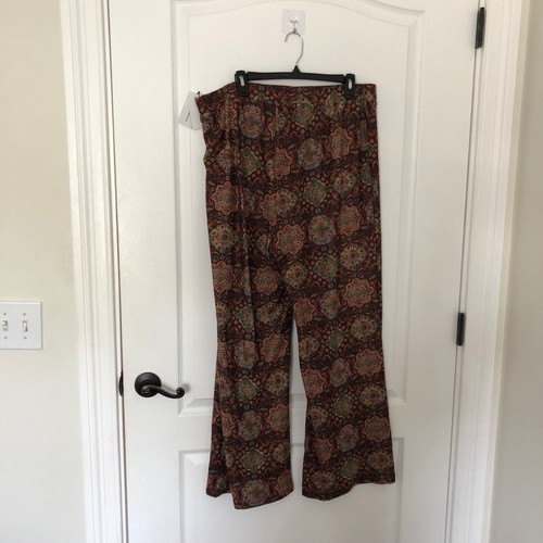 Pantalone donna Sidro fantasia boho floreale gamba larga pull-on taglia 2XL marrone nuovo con etichette - Foto 7 di 10