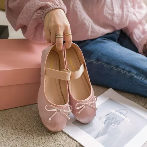 Satin-Ballerinas Ballerinas Damen Fliege flache Mary Jane Halbschuhe Schuhe - Bild 40 von 45