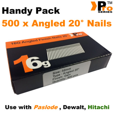 32 mm 16 Stärke abgewinkelt 20 ° Nägel - 500 Nagelpackung für Dewalt, Paslode, Hitachi