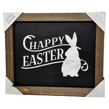 Happy Easter Wooden Sign Bunny Silhouette 12 x 10in Rustic Primitive Wall Decor