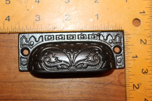 Restored Ornate Antique Victorian Cast Iron Bin Apothecary Cupboard Pull L-48 - Picture 6 of 6