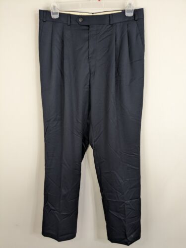 Polo University Club Ralph Lauren Dress Pants Men's 35x33 Navy Blue Pleated Wool - Picture 1 of 6