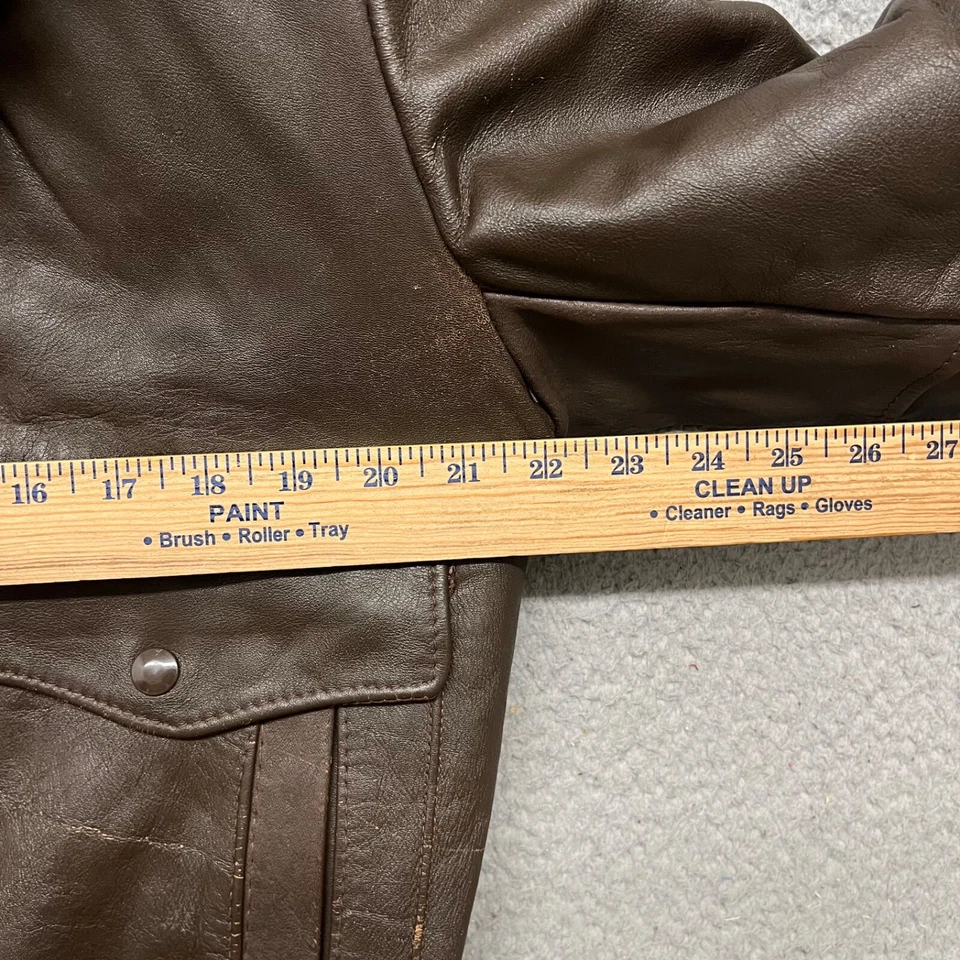 Vtg Excelled Leather Jacket Mens 40 Brown Bomber Faux Fur Collar Aviator Pilot - Image 4 of 4