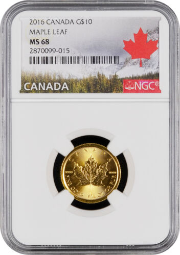 2016 Canada Gold Coin Maple Leaf MS68, Canada 1/4 Oz Gold Coin, NGC Coin - Picture 1 of 2