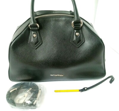 Cromia Black Leather Satchel Framed Hobo Bag Silver Hardware MADE IN ITALY 