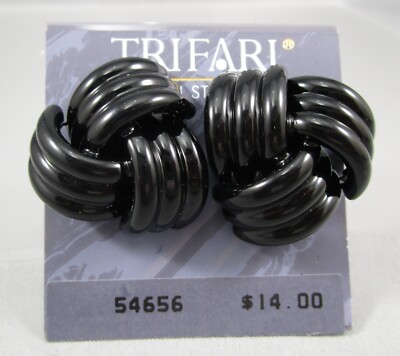 New Stock Vintage 90s TRIFARI Black Knot 1''  Post Earrings 68T
