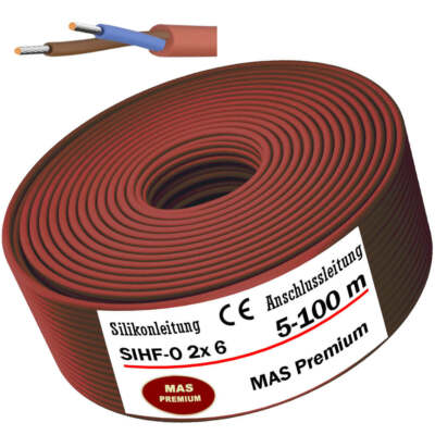 5-100m Silikonkabel Silikonleitung Saunakabel SIHF-O 2x 6 Flexibel für Geräte
