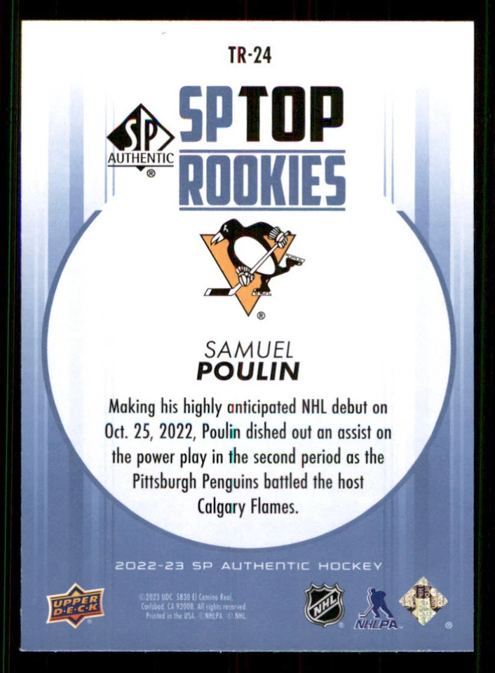 2022-23 SP Authentic Top Rookies Blue #TR24 Samuel Poulin - Image 2 of 2