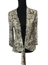 Chicos Travelers Womens Jacket Size 1 Brown Animal Print Open Tie Waist Slinky