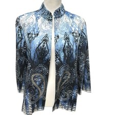 Chico's Paisley Print Open Front Jacket with Sequin Accents Size M Career Linen